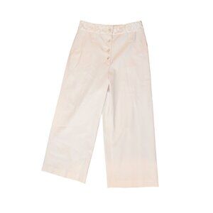 Proenza Schouler Womens Wide-Leg Cropped Cream Pants With Lace Waist Detail